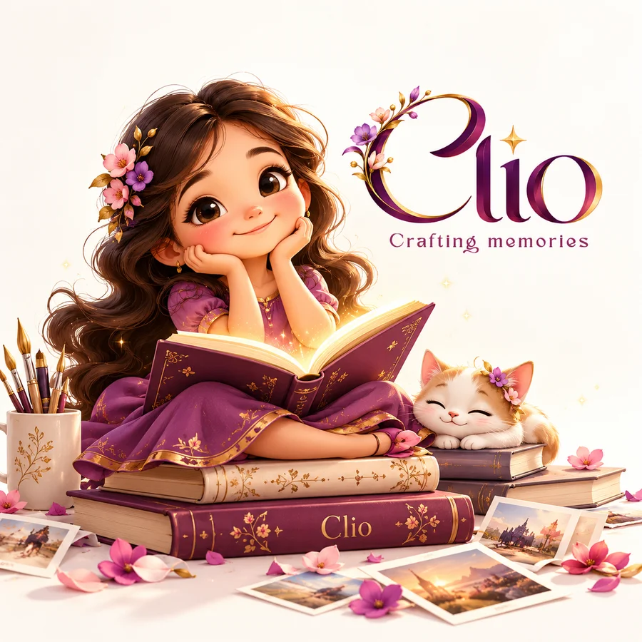 Ms. Clio, the CLIO mascot, reading a storybook with her kitten